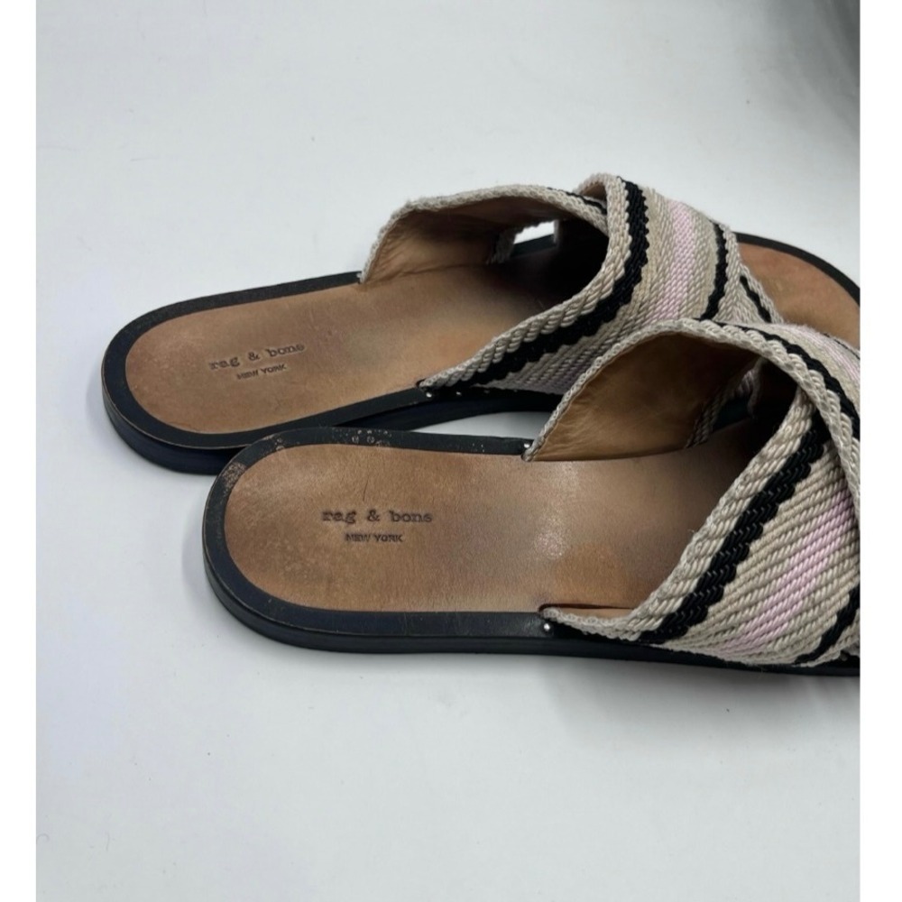 Rag & Bone Keaton Pink Cream Black Woven Crisscross Slide Sandals Sz 40/10 - Picture 4 of 10